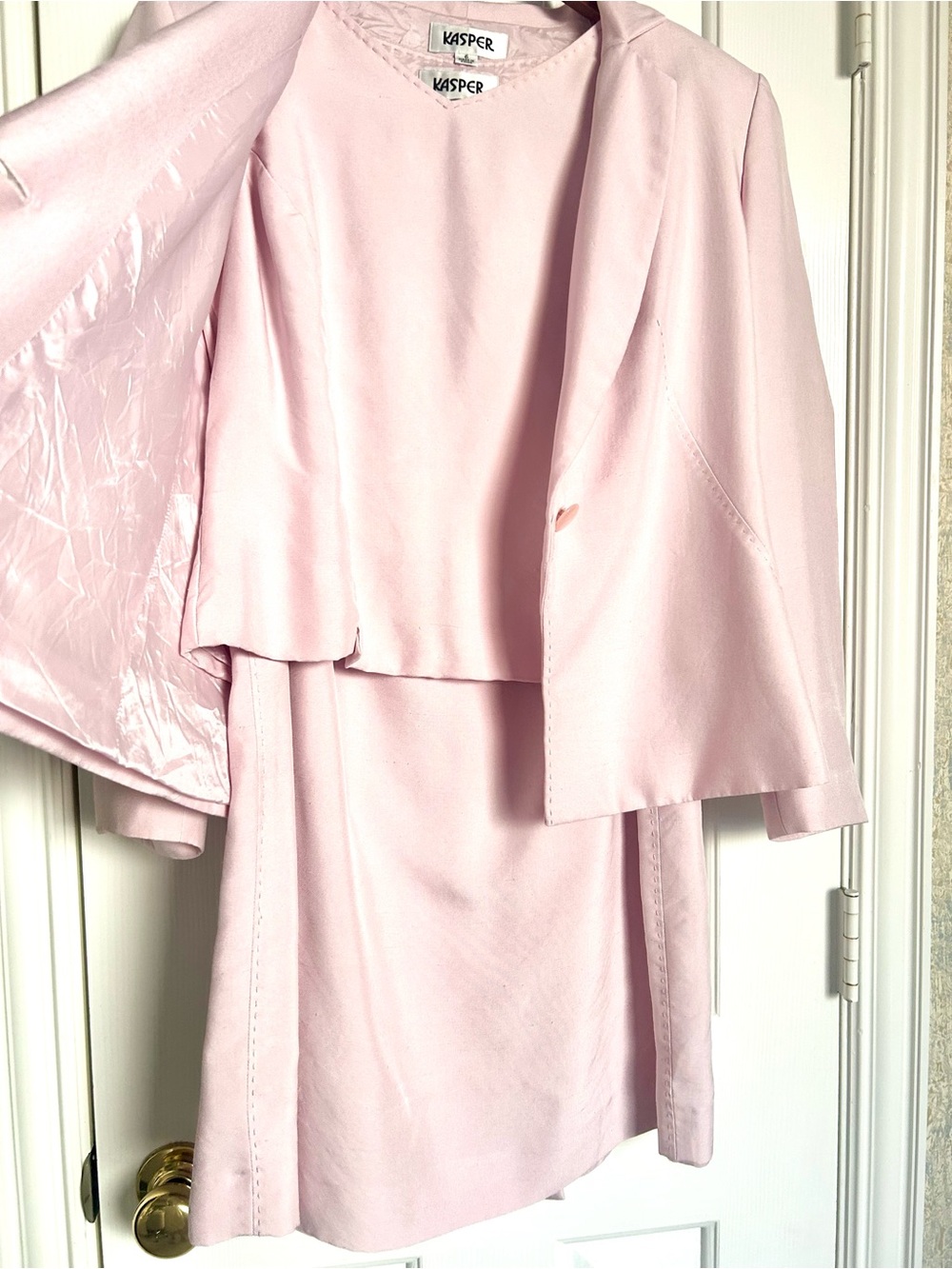 Kasper Light Pink Three-Piece Silk Skirt Suit
